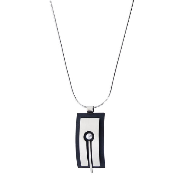 Mar Of Santa Barbara Gently Arched Silver Black Pearl Necklace