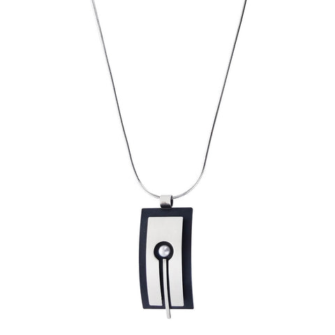 Mar Of Santa Barbara Gently Arched Silver Black Pearl Necklace