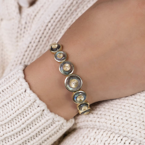 Marcia Moran Labradorite Sunburst Hinged Bracelet On