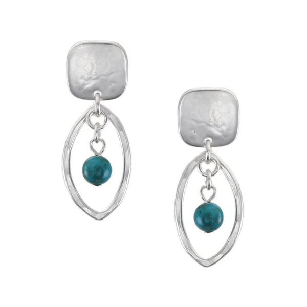 Marjorie Baer Floating Turquoise Oval Hoop Post Earring