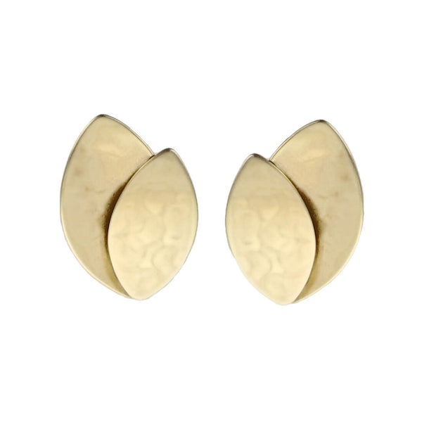 Marjorie Baer Golden Layered Leaves Clip Earrings