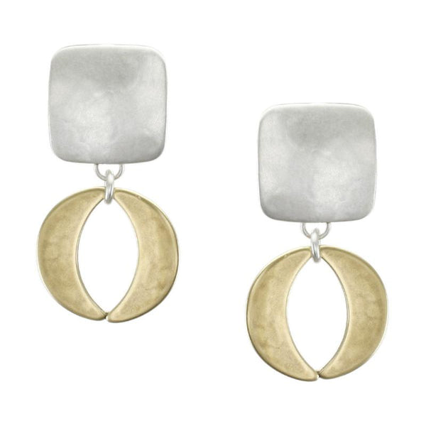 Marjorie Baer Silver Gold Double Crescent Clip Earrings