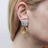 Marjorie Baer Silver Gold Double Crescent Moon Clip Earrings On Ear