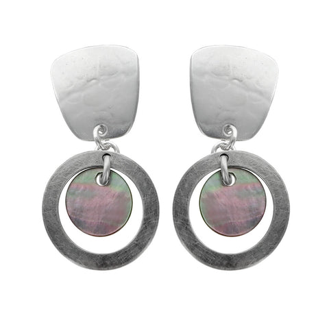 Marjorie Baer Silver Hoop Mother Of Pearl Clip Earrings 