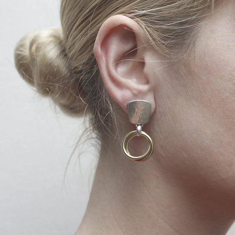 Marjorie Baer Tapered Square With Golden Knot Hoop Post EarringsOn Ear