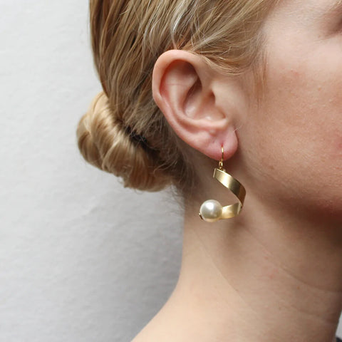 Marjorie Baer Spiral Pearl Earrings On