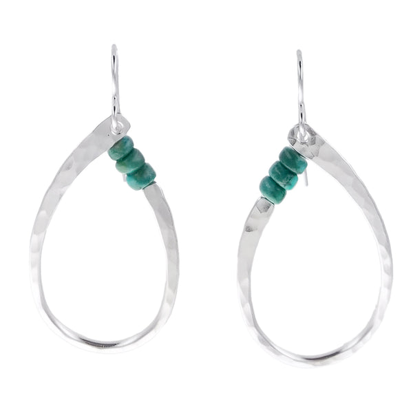 Marjorie Baer Three Bead Turquoise Oval Hoop Earrings