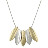 Marjorie Baer Overlapping Mixed Metals Leaves Necklace