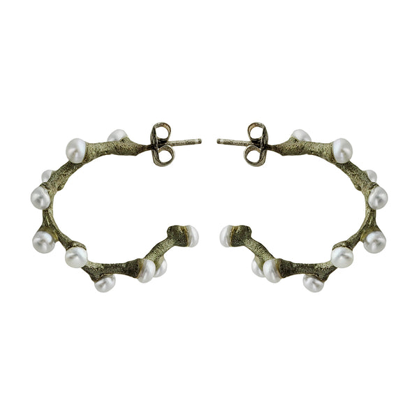 Michael Michaud Ume Flower And Pearl Hoop Earrings