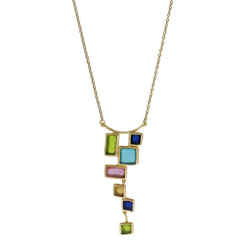 Michael Vincent Michaud Tumbling Multi Color Mosaic Necklace