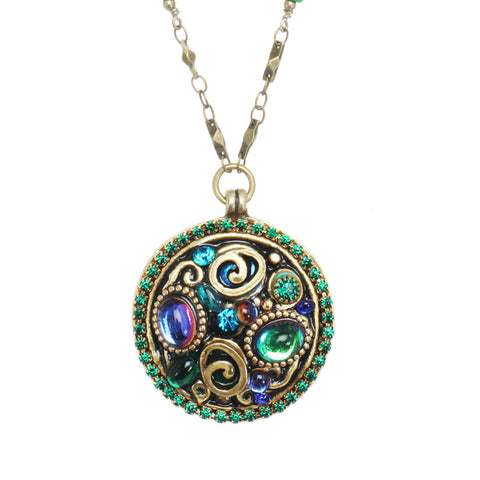 Michal Golan Emerald  Crystal Medallion Necklace