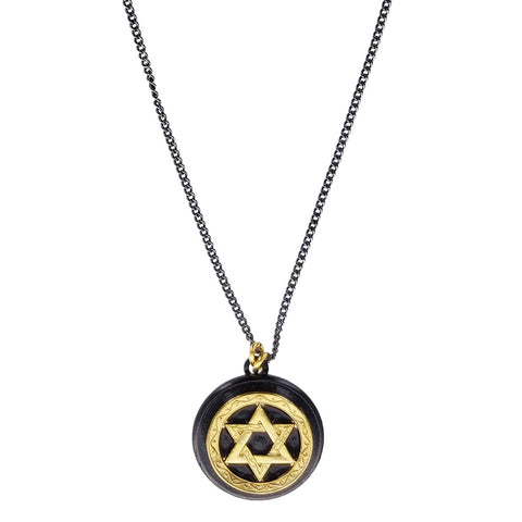 Michal Golan Round Pendant Gold Star David Necklace
