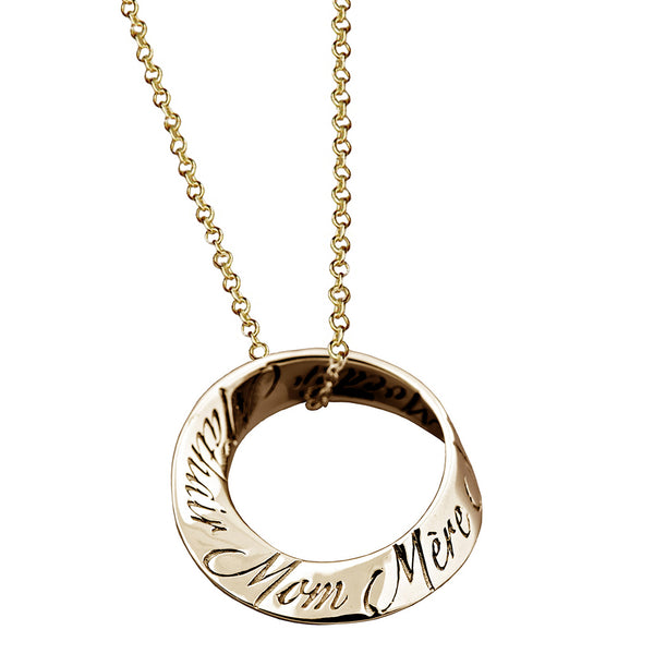 Mom In Ten Languages 14K Gold Mobius Necklace