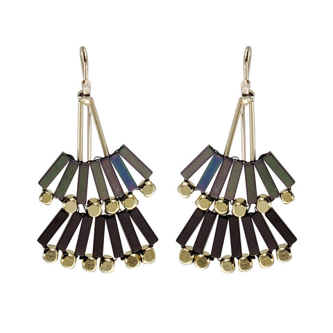 Moss Hematite Tiered Fan Earrings