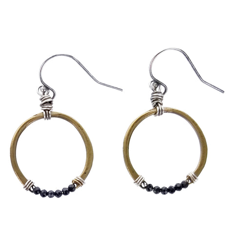 Original Hardware Black Spinel Gold Hoop Earrings