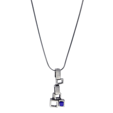 Osmose Silver Multi Square Blue Pendant Necklace