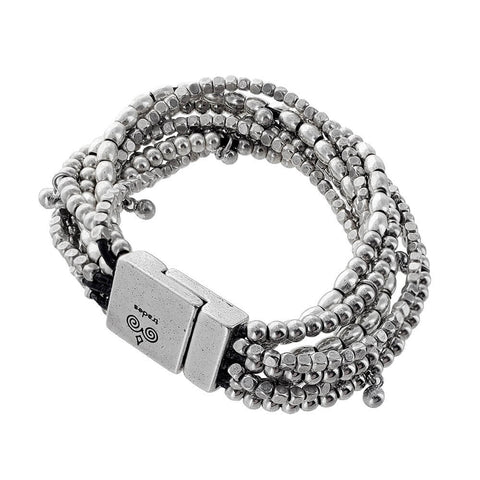 Spanish Leather Three Shape Silver Beads Bracelet