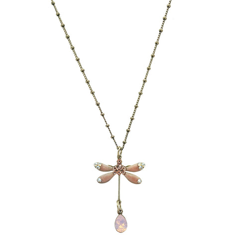 Pink Crystal Dragonfly Necklace