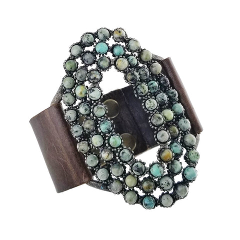 Rebel Designs African Turquoise Oval On Leather Bracelet