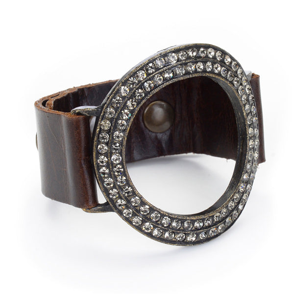 Rebel Designs Crystal Circle Bold Leather Bracelet