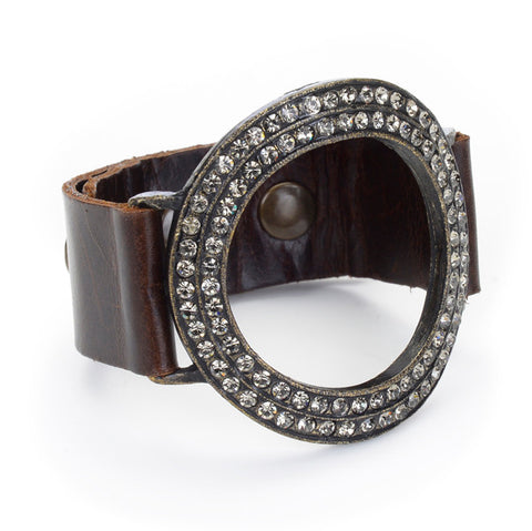 Rebel Designs Crystal Circle Bold Leather Bracelet