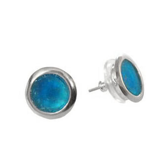 Round Blue Roman Glass Post Earrings
