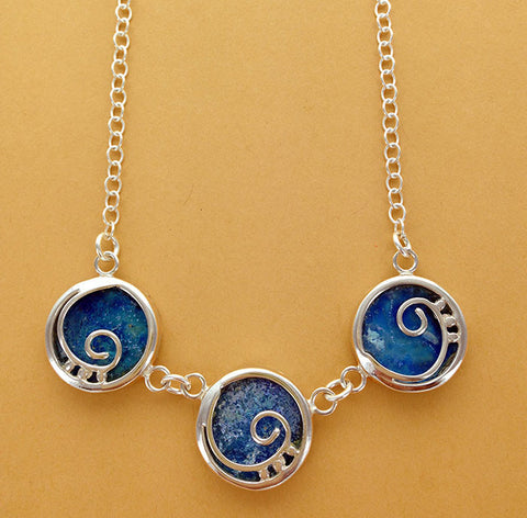 Roman Glass Triple Spirals In Circles Necklace