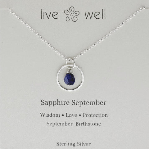 Sapphire September Birthstone Hoop Necklace By Live Well