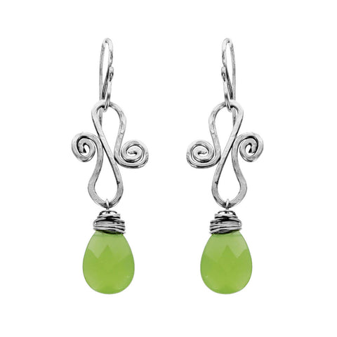 Soft Green Chalcedony Scroll Earrings