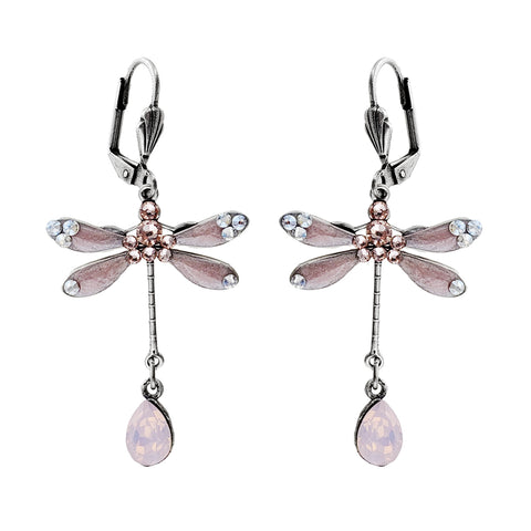 Soft Pink Crystal Dragonfly Drop Earrings