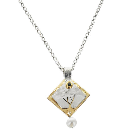 Stuart Peterman Mixed Metal Sterling Pearl Tree Necklace