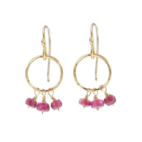 Sweet Rubies On Gold Hoops