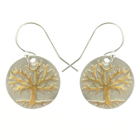 Gold Tree Of Life On Sterling Silver Earrings