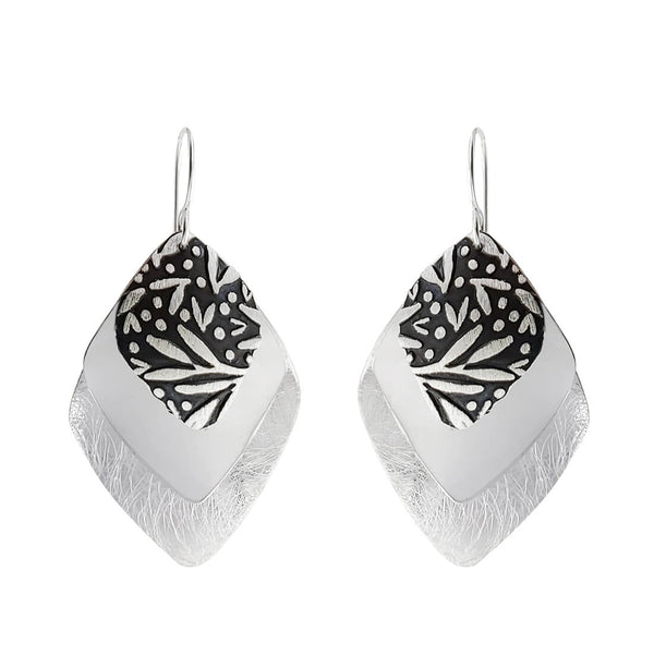 Triple Layer Textured Silver Earrings
