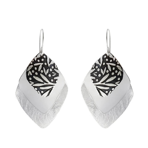 Triple Layer Textured Silver Earrings