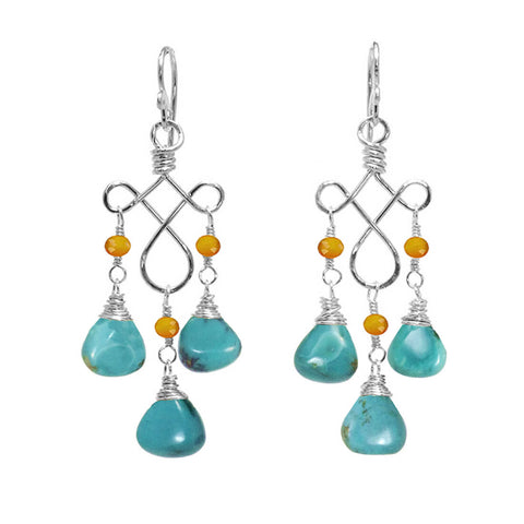 Turquoise Carnelian Chandelier Earrings