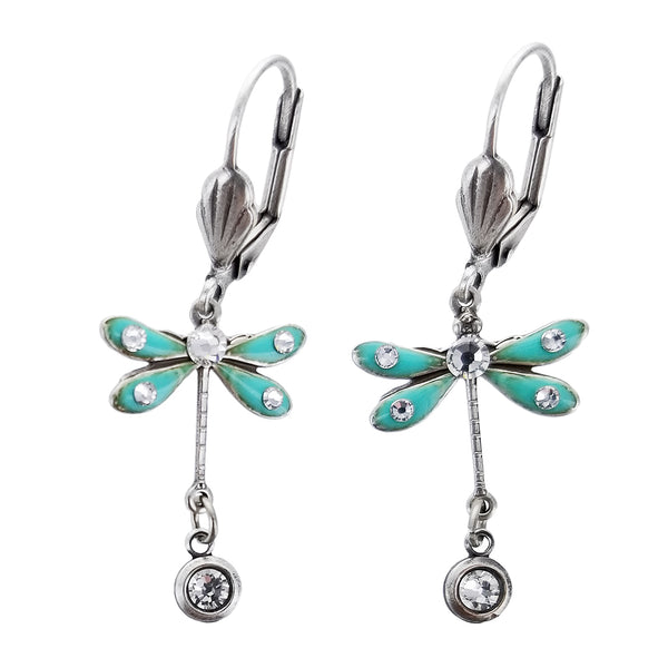 Turquoise Dragonfly Crystal Drop Earrings
