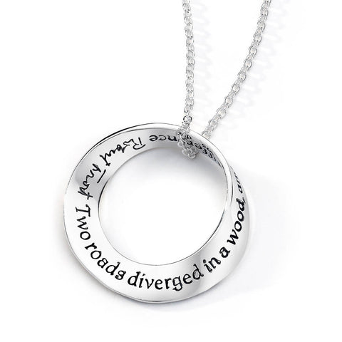 Two Roads Diverged Frost Quote Mobius Necklace