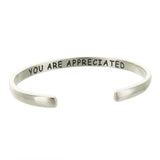 "You Are Appreciated" Sterling Flower Cuff Inside Inscription View