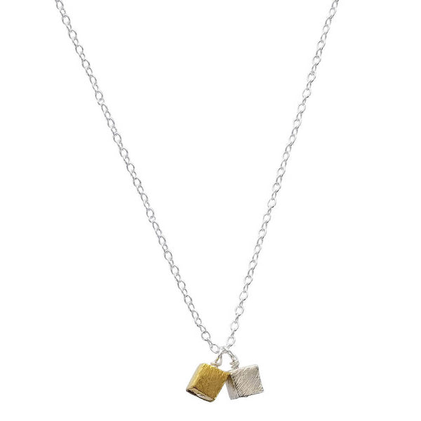 Zina Kao Contemporary Gold Silver Double Mini Cube Necklace