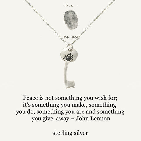 b.u. John Lennon Peace Quote Key Necklace