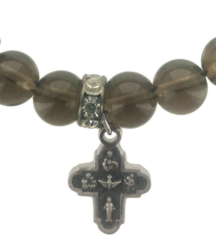 b.u. Smokey Quartz Cross Charm Protection Bracelet