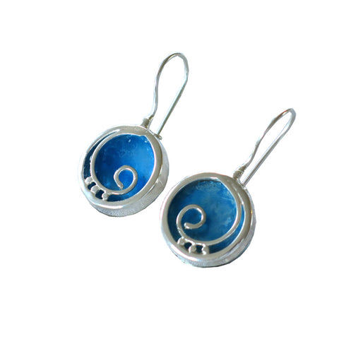 Israeli Roman Glass Spiral In Circle Earrings