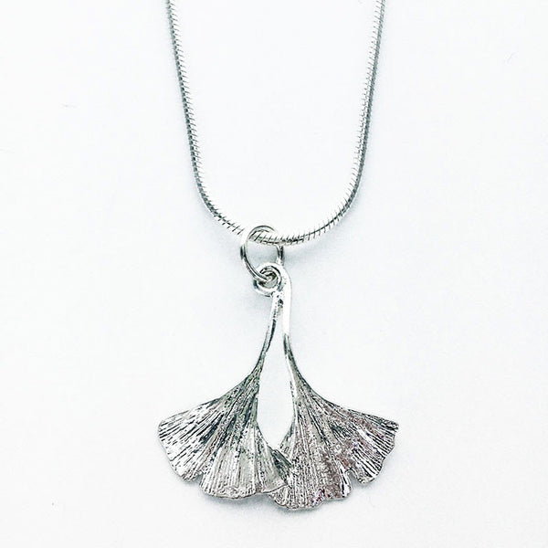Double Ginkgo Silver Necklace