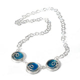 Israeli Roman Glass Triple Spirals In Circles Necklace